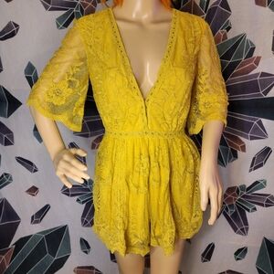 Wishlist Medium Mustard Gold Lace Romper Playsuit